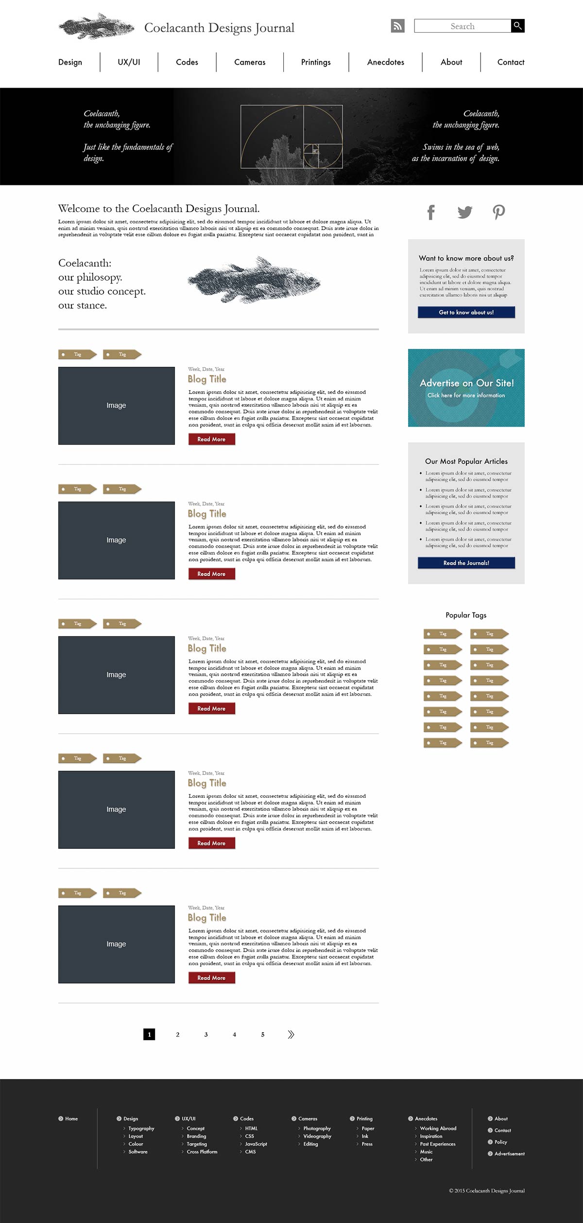 Coelacanth Designs Journal Website Design Mockup Home