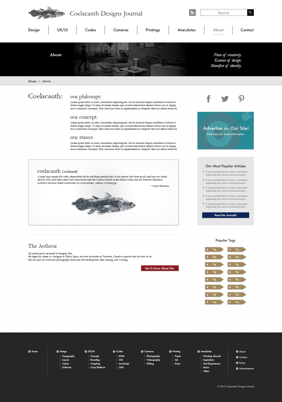 Coelacanth Designs Journal Website Design Mockup About