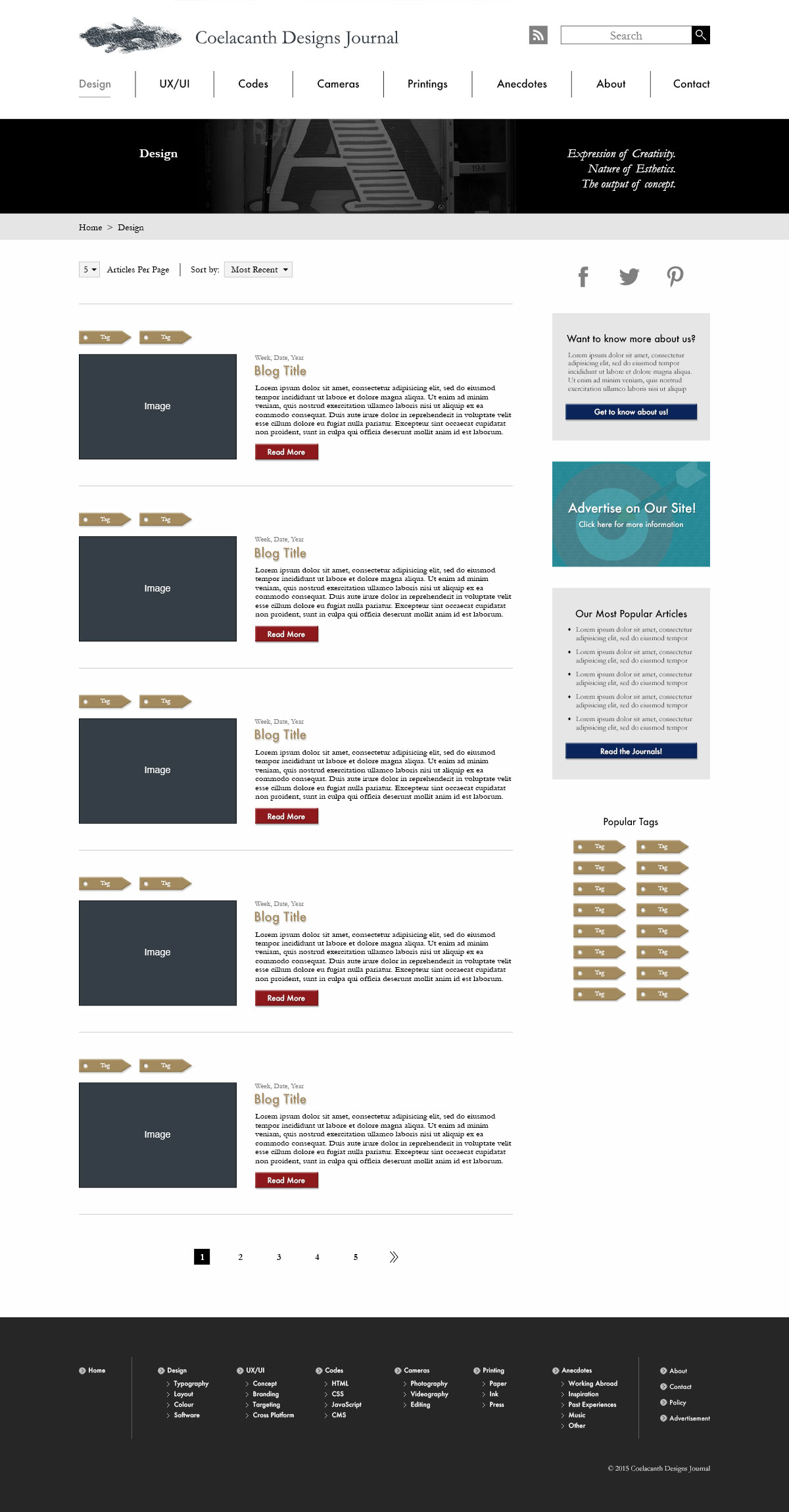 Coelacanth Designs Journal Website Design Mockup Design