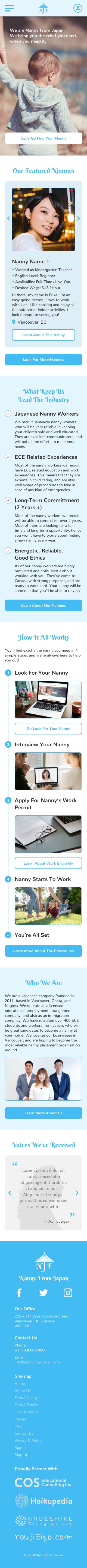 Nanny From Japan Website Mobile Design Mockup - Home
