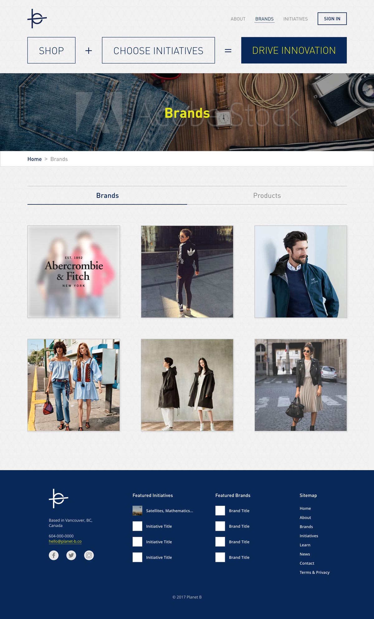 Planet B Website Design Mockup - Brands Page