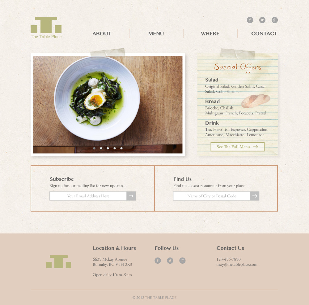 The Table Place Website Design Mockup Home